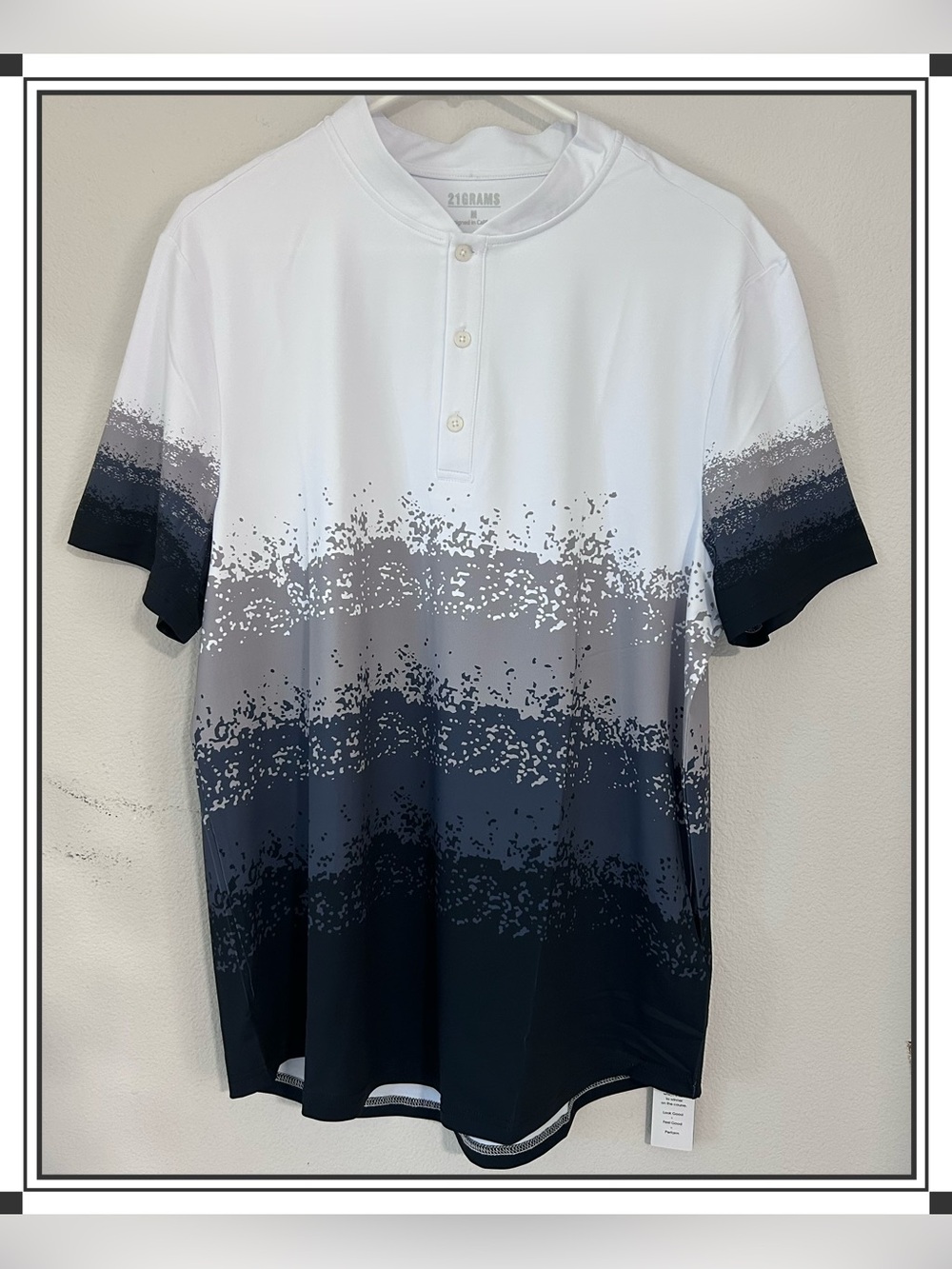 21 Grams Air Brush Grandad Collar Placket Button Top UPF50+ Multi Sz M Golf